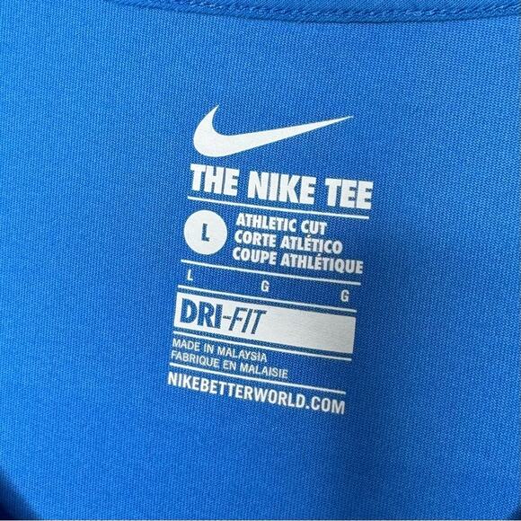 NIKE / blue white Just Do It logo scoop neck t-shirt / L - Picture 3 of 8